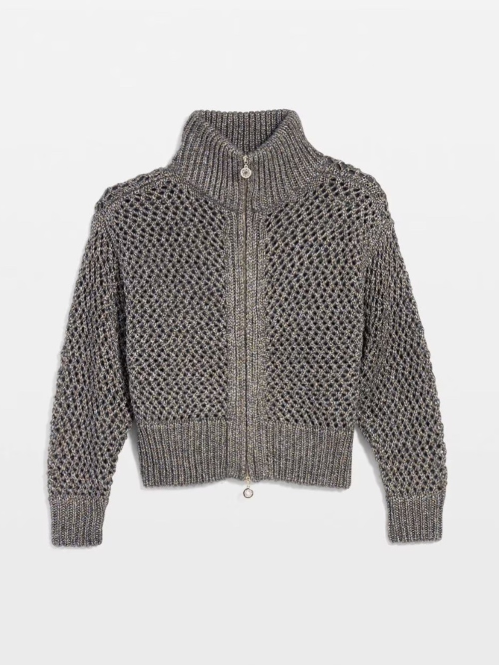 WHBM Open Stitch Zip-Up Cardigan Mixed Metallic Size S NWT